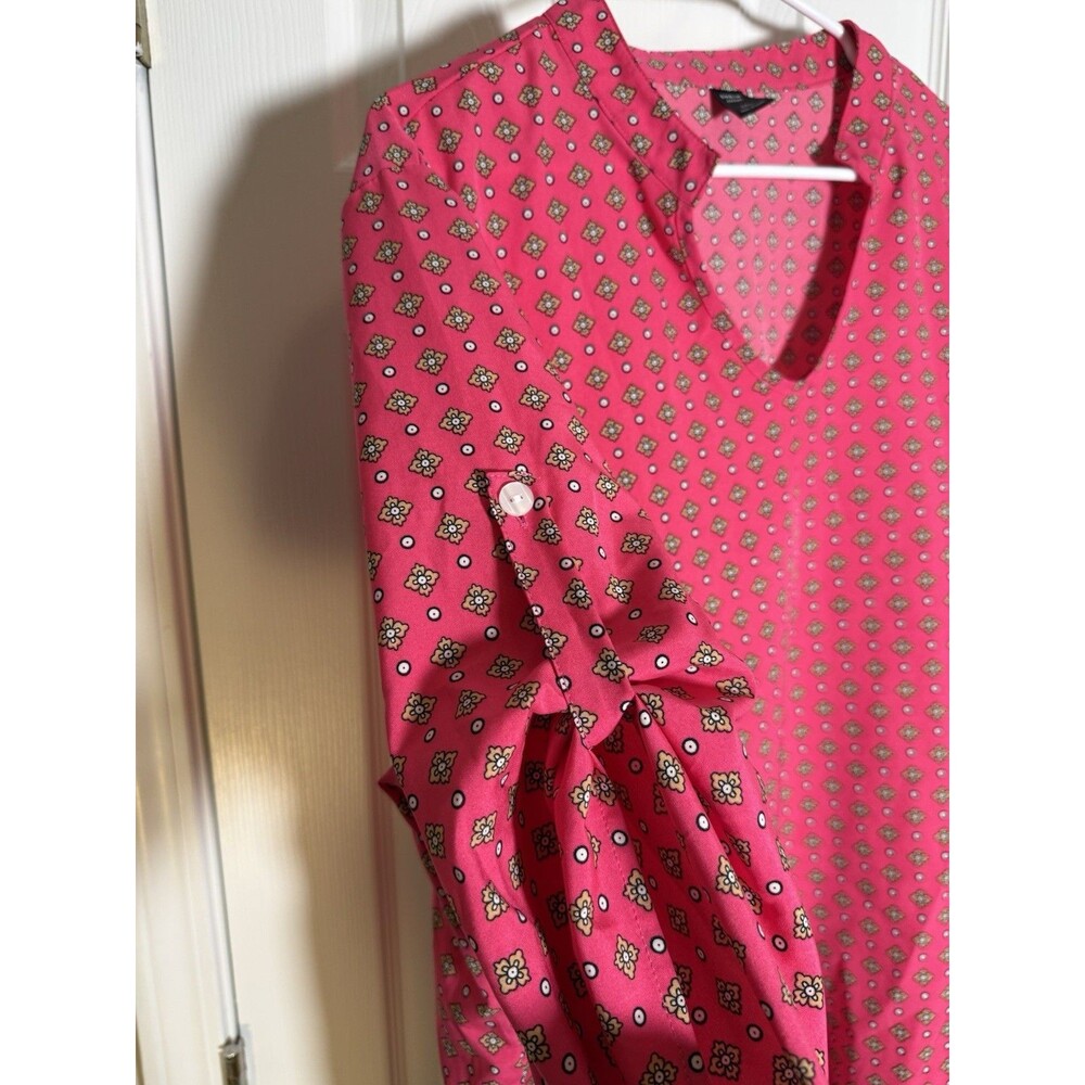 Shein Curve Pink Geometric Print V-Neck Roll Tab Sleeve Blouse Top Plus Size 2XL - Picture 5 of 9